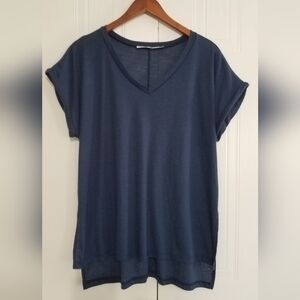 Cacia Blue Cuffed Sleeve Relaxed Top